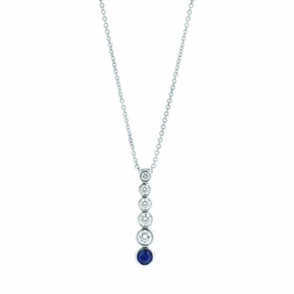 Tiffany and Co. Graduated Drop Diamond and Sapphire Pendant Platinum Necklace